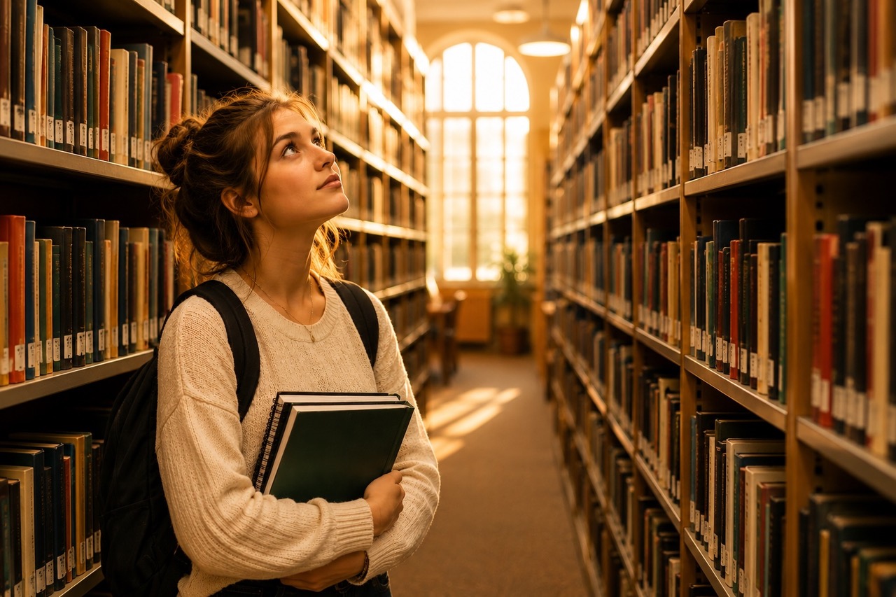 Studentin in der Bibliothek