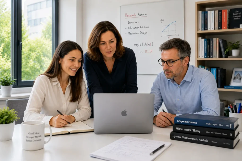 3 professionell gekleidete wissenschaftliche MitarbeiterInnen, die gemeinsam auf einen Laptop schauen, um Ergebnisse zu besprechen.